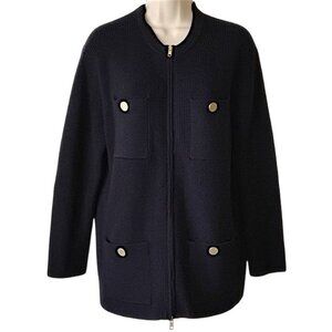 L'Heritage by Martinique Japan Full Dual-Zip Rib Knit Wool Cardigan Black Gold
